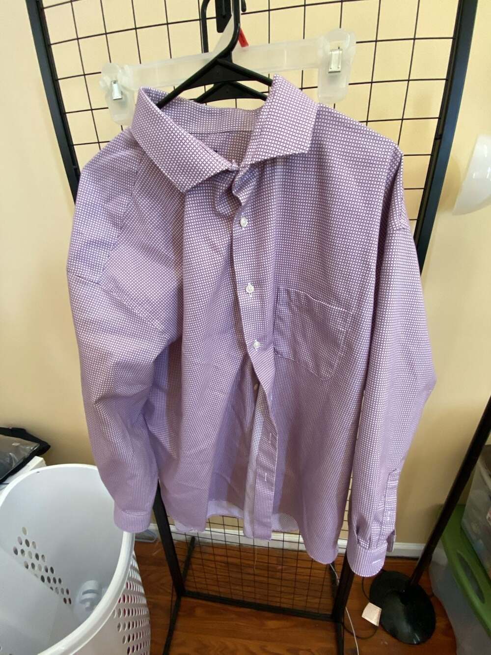 Pronto Uomo Non-Iron Classic Fit Purple Micro Check Dress Shirt Size 19 34/35
